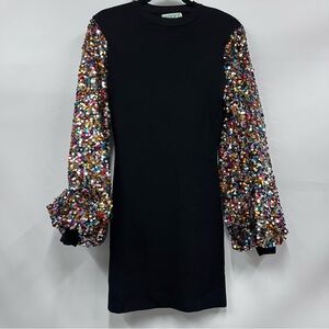 Black sweater Dress Confetti Sequin balloon bishop long Sleeve size M party